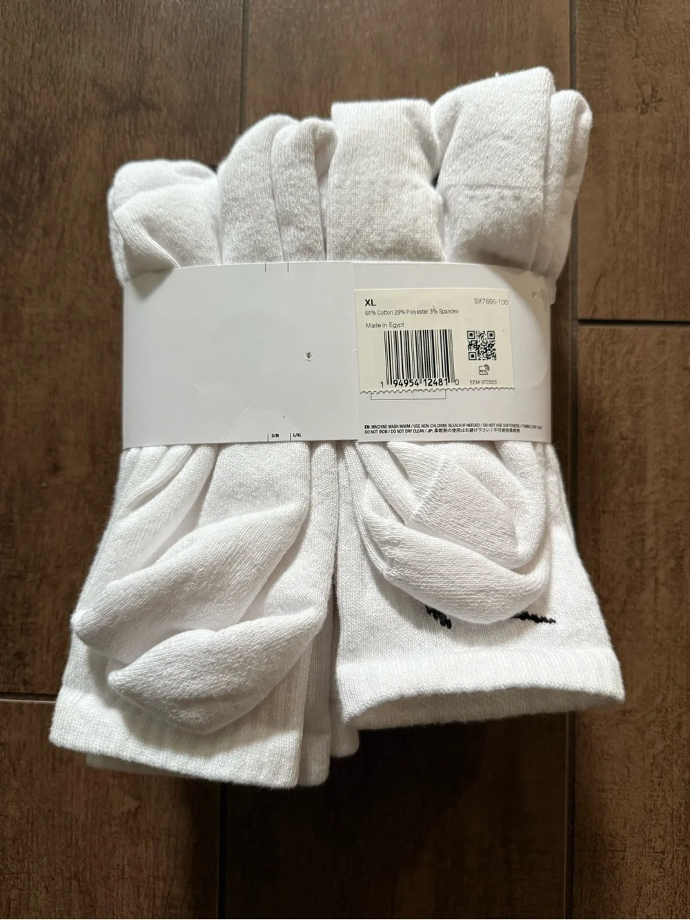 Nike Men's White Crew Socks - 6 Pack SX7666 100 Sz XL (12-15)